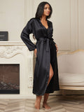 SilkSilky-CA Pure Silk Long Sleeve Womens Robe Black 005