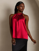 [Wine] SilkSilky-CA Sleeveless Halter Women's T-Shirt 007