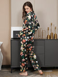 SilkSilky CA Pure Silk Long Sleeve Lapel Women's Pajamas Black 004