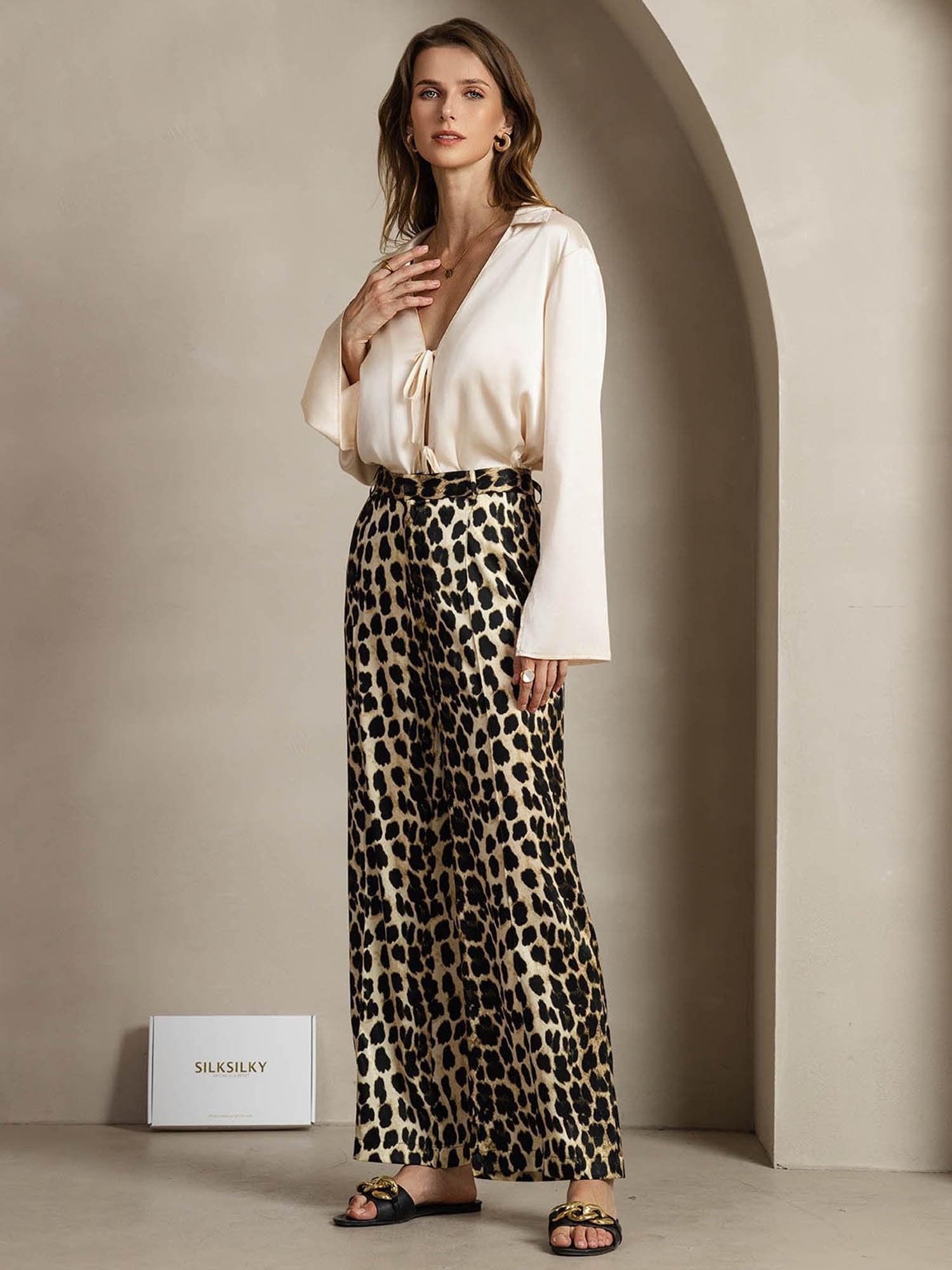 [Leopard] SilkSilky-CA 19Momme Silk Womens Pants 007