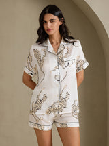 [White Cheetah] SilkSilky-CA Short Sleeve Notch Collar Women's Pajamas 003