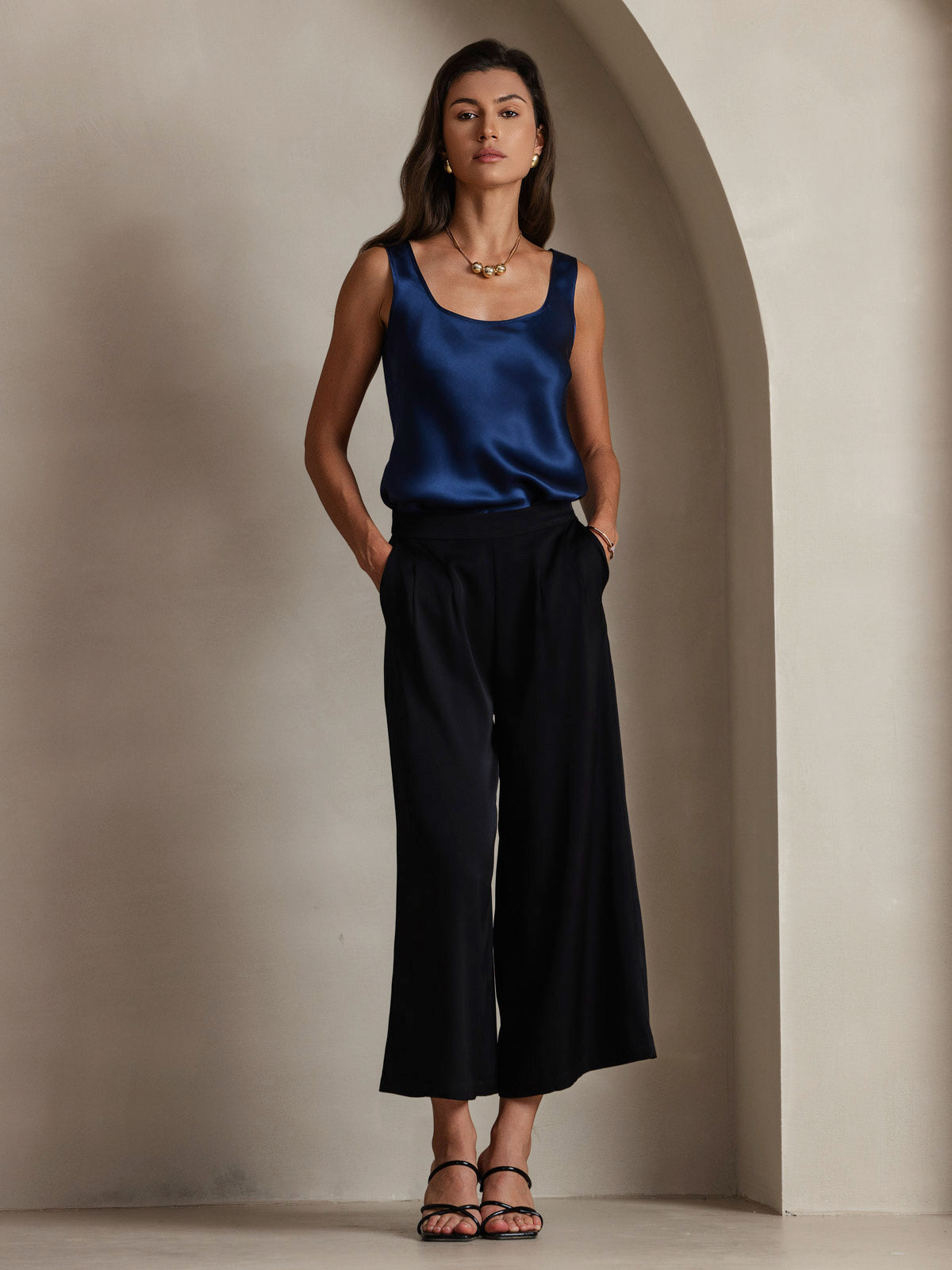 [Dark Blue] SilkSilky-CA 19Momme Silk U Neck Camisole 008