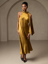 [Brown] SilkSilky-CA Sleeveless Halter Dress 006