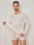 SilkSilky CA Silk Knitted Long Sleeve V Neck Men's T Shirt White 004