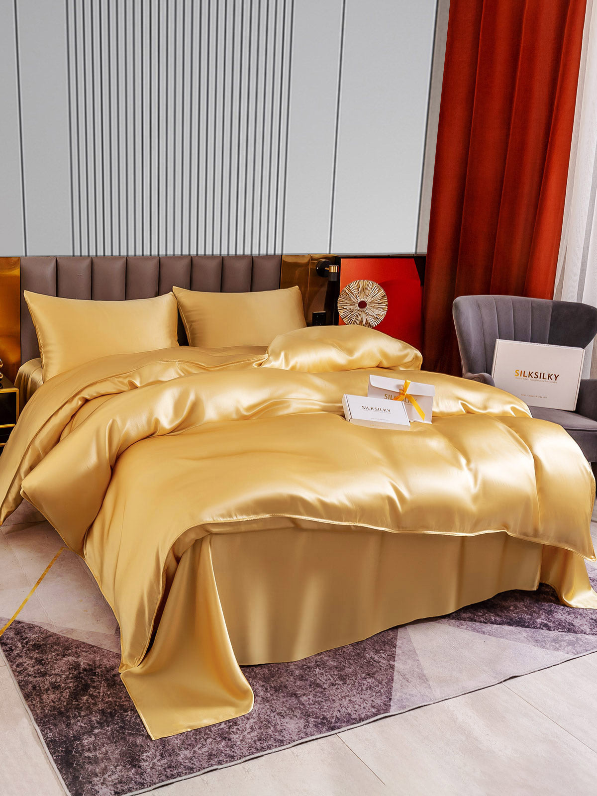 SilkSilky-CA-22Momme-Pure-Silk-Bedding-Set-Champagne-004