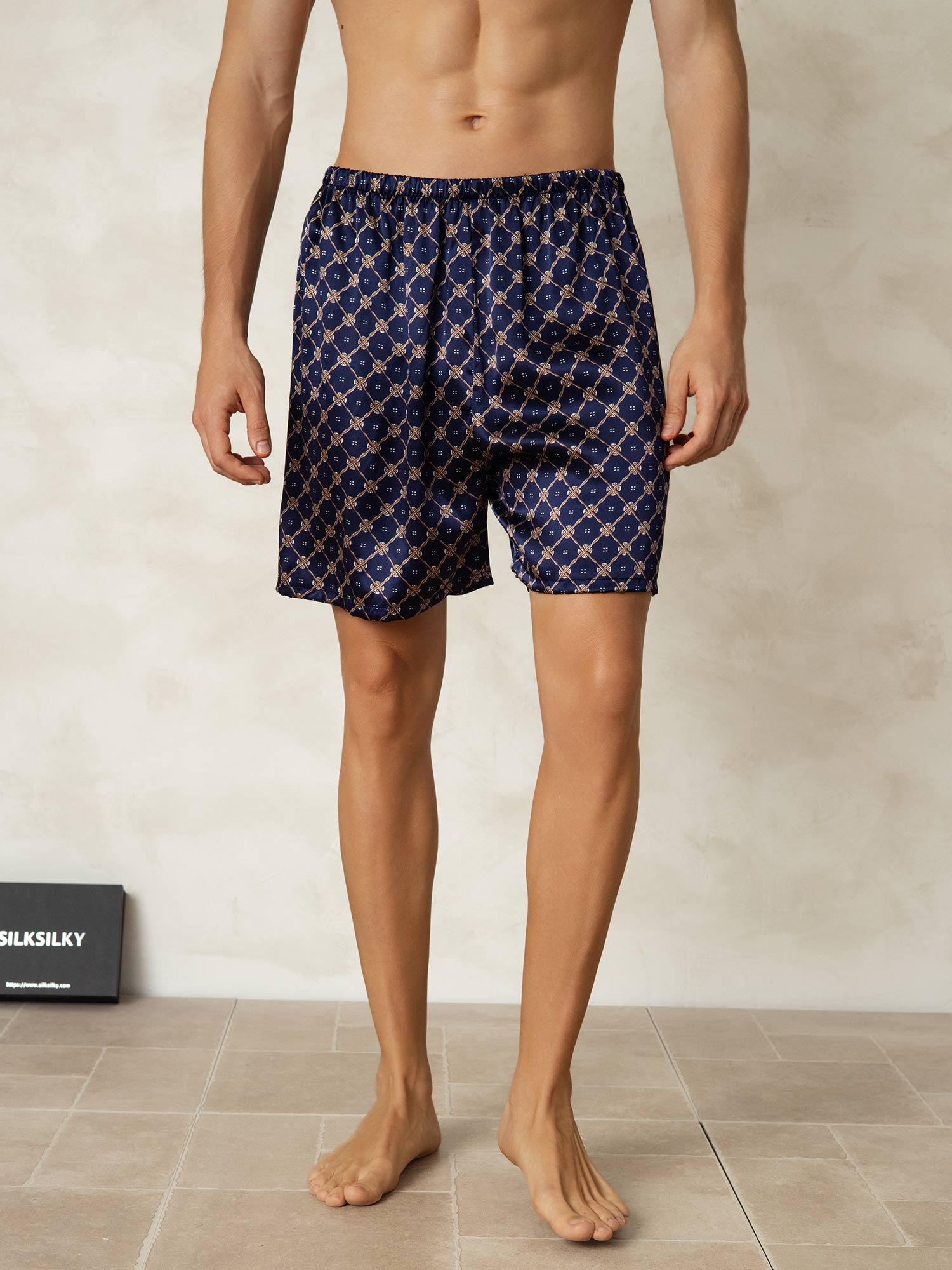 [Navy Chain] SilkSilky-CA 19Momme Pure Silk Mens Sleep Bottoms 004