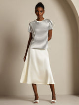 [White Stripe] SilkSilky-CA Short Sleeve Crew Neck Women's T-Shirt 007