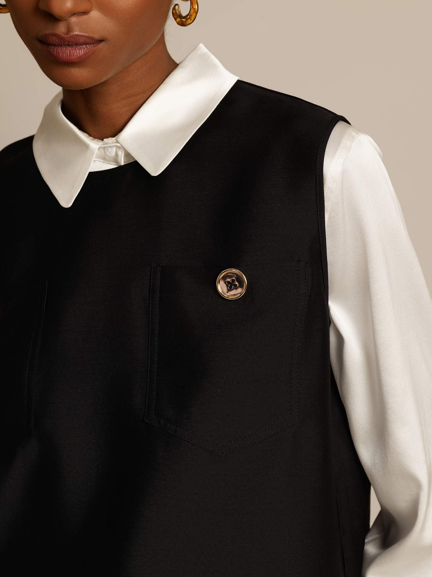 [Black] SilkSilky-CA 32Momme Silk-Wool Blend Womens Vest 004,