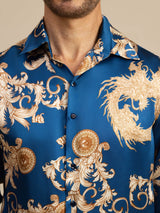 [Navy Dragon] SilkSilky-CA Long Sleeve Lapel Collar Men's Shirt 007