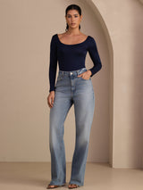 [Dark Blue] SilkSilky-CA Long Sleeve U Neck Women's T-Shirt 007
