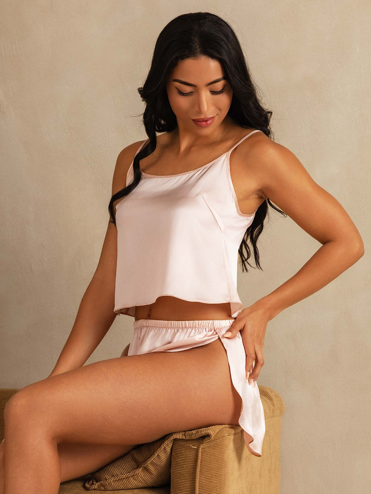 [Pink] SilkSilky-CA Pure Silk Round Neck Camisole Set 003