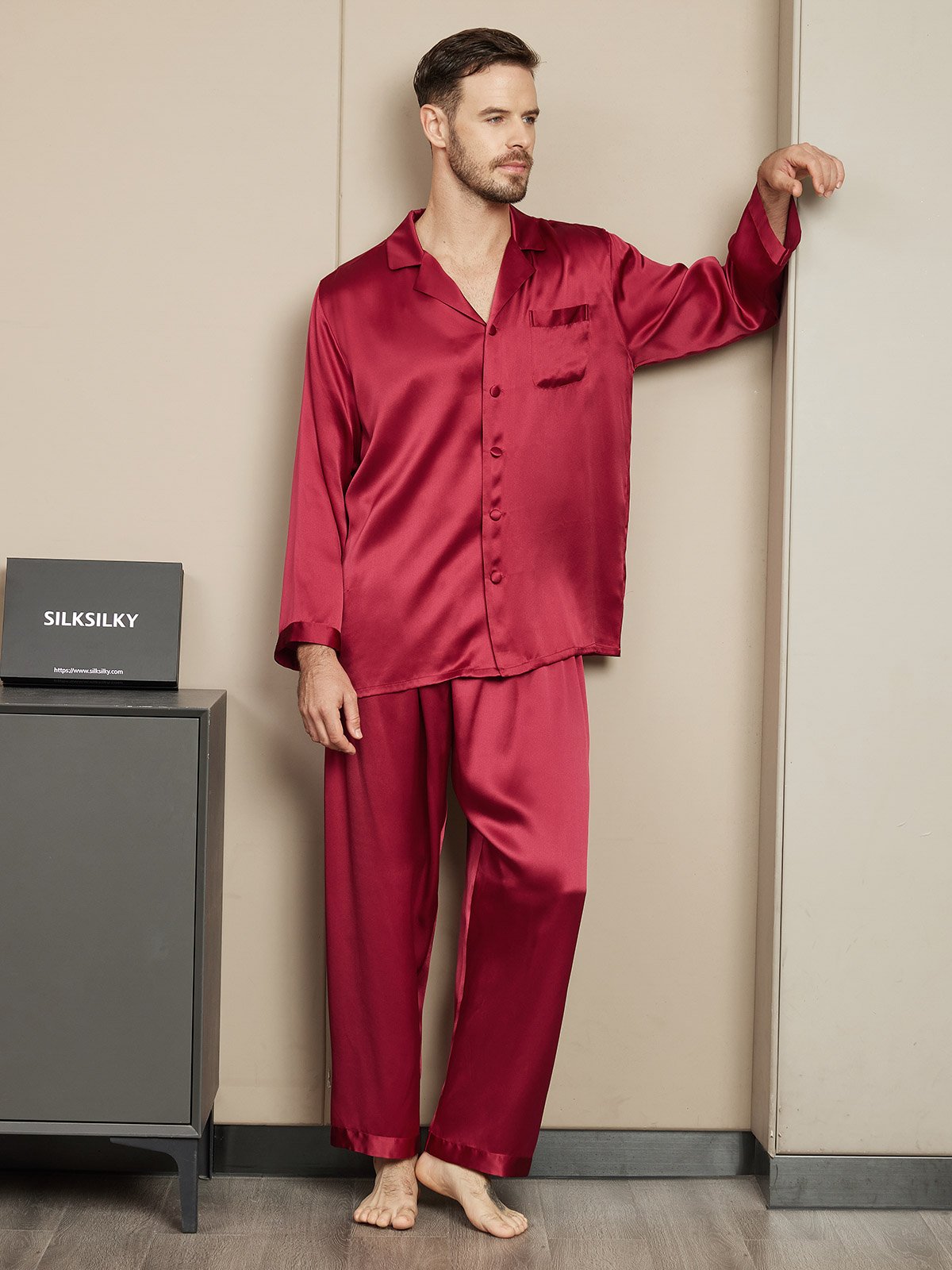 [Wine] SilkSilky-CA Pure Silk Mens Pajamas 004