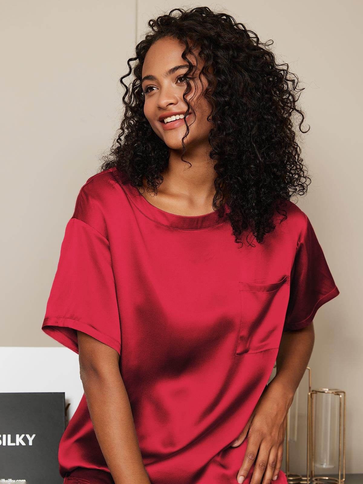[Wine] SilkSilky-CA Pure Silk Round Neck Women's Pajamas 004