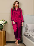 SilkSilky CA Pure Silk Long Sleeve Lapel Women's Pajamas DarkRed 005