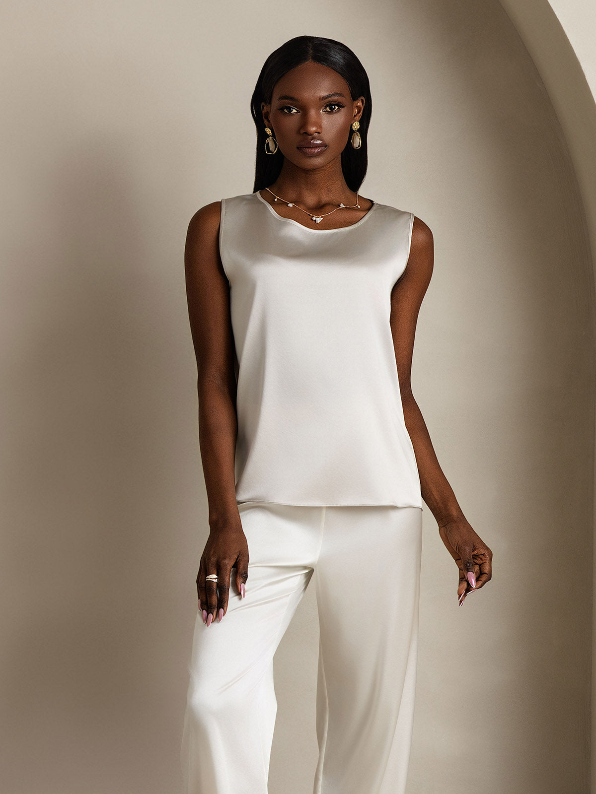 [Light Gray] SilkSilky-CA 19Momme Silk Round Neck Camisole 005