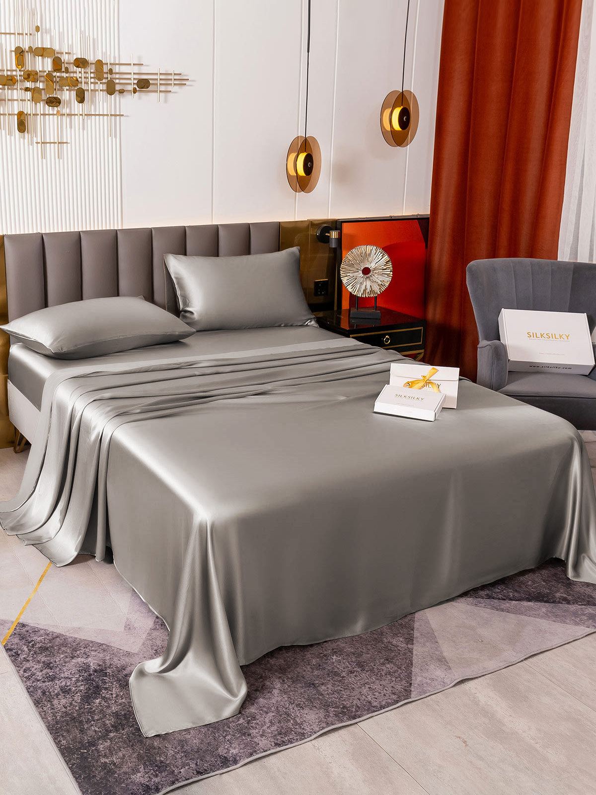 [Gray] SilkSilky-CA 19Momme Pure Silk Bedding Set 005