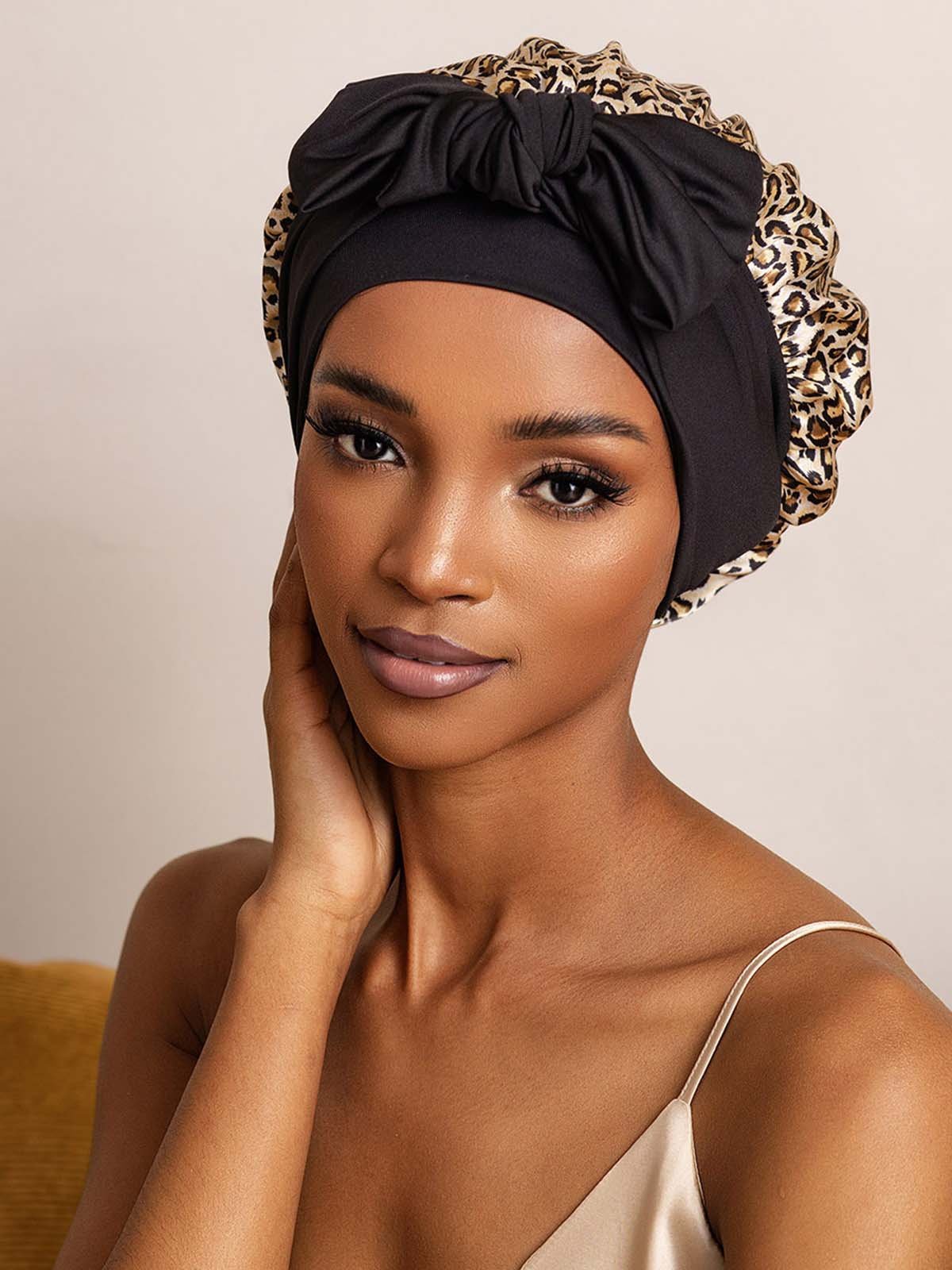 SilkSilky-CA Pure Silk Sleep Cap Leopard 003