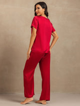 [Wine] SilkSilky-CA 19Momme Machine-Washable Silk Short Sleeve Women's Pajamas 002