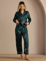 [Emerald Zebra] SilkSilky-CA Long Sleeve Lapel Collar Women's Pajamas 003