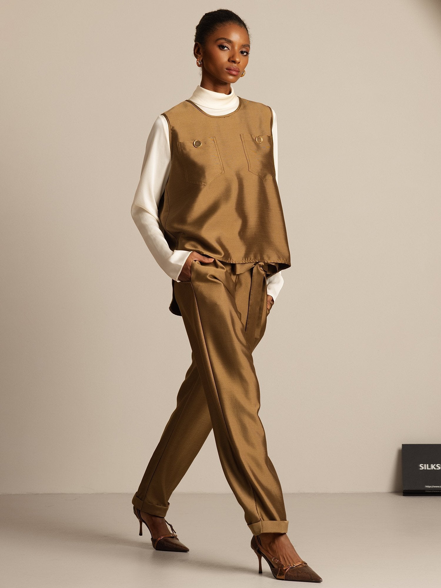 [Bronze] SilkSilky-CA 32Momme Silk-Wool Blend Womens Vest 008,