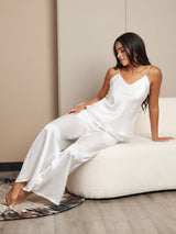 [White] SilkSilky-CA Spaghetti Strap V Neck Camisole Set 003
