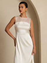 [White] SilkSilky-CA Sleeveless Illusion Neck Dress 007