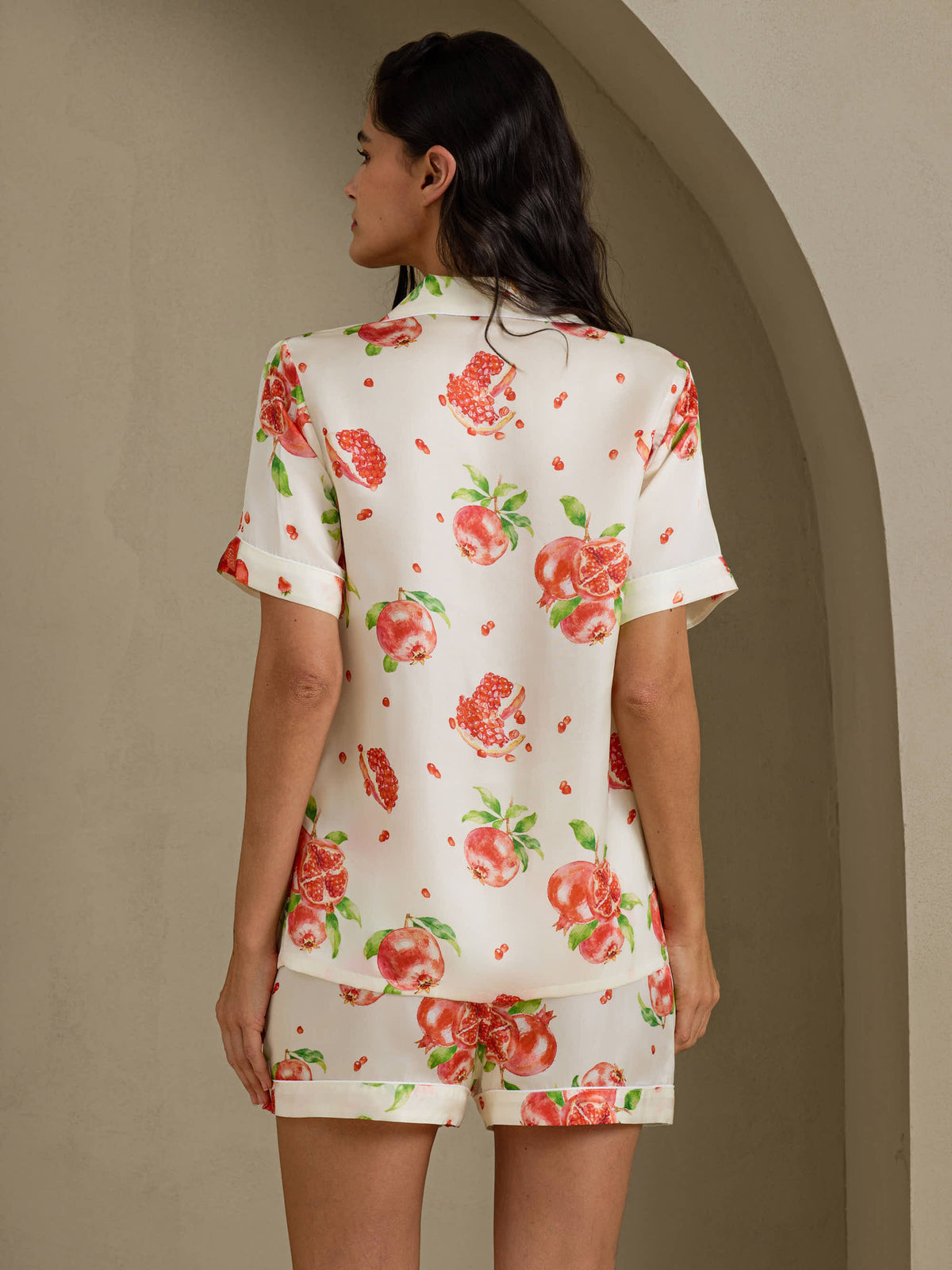 [White Pomegranate] SilkSilky-CA Short Sleeve Notch Collar Women's Pajamas 002