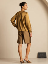[Bronze] SilkSilky-CA 19Momme Stretch Silk Charmeuse Long Sleeve Round Neck Blouse 002