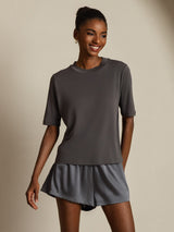 [Gray] SilkSilky-CA Half Sleeve Crew Neck Women's T-Shirt 008