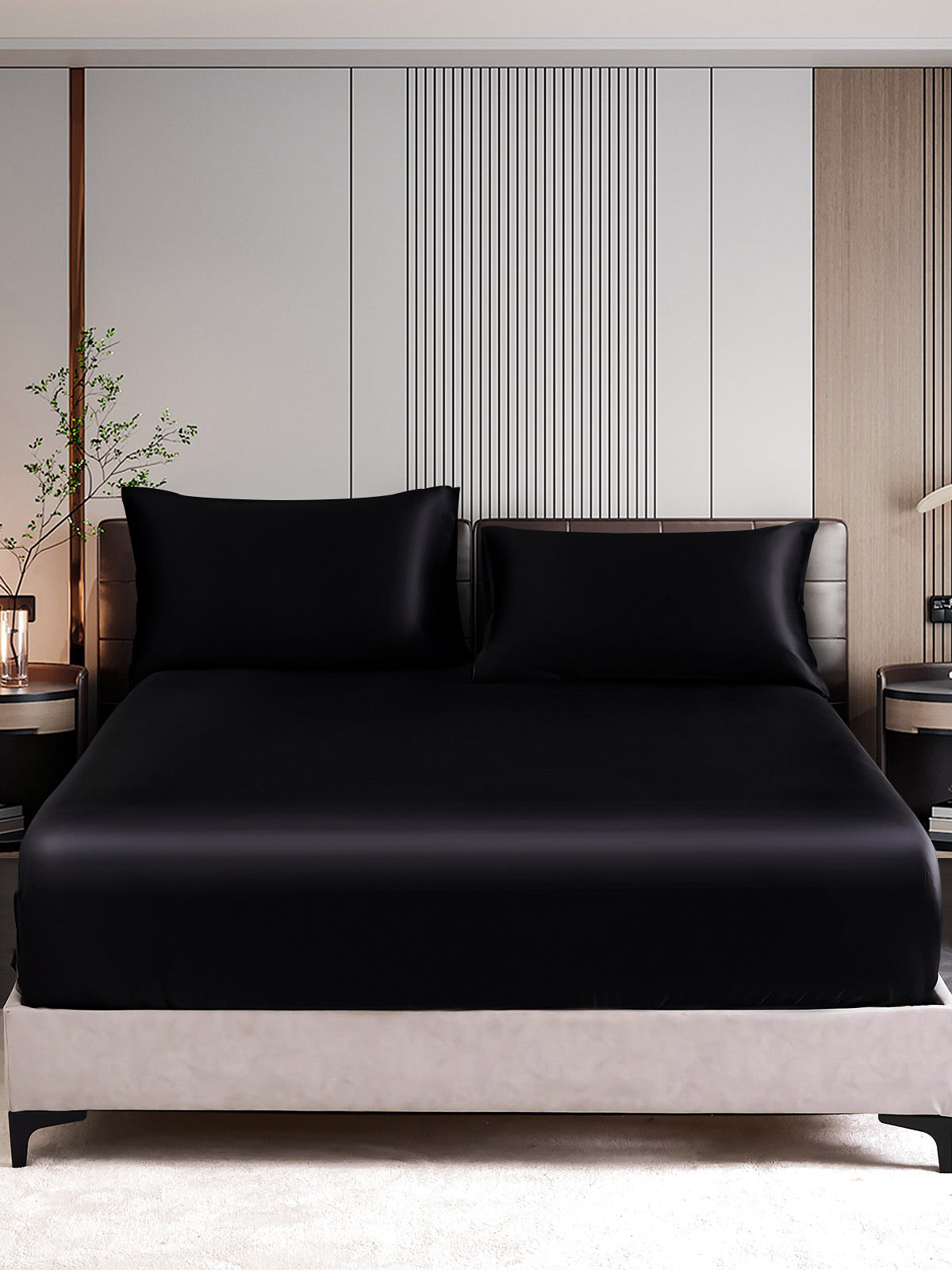 SilkSilky CA 22Momme Pure Silk Bedding Set Black 001