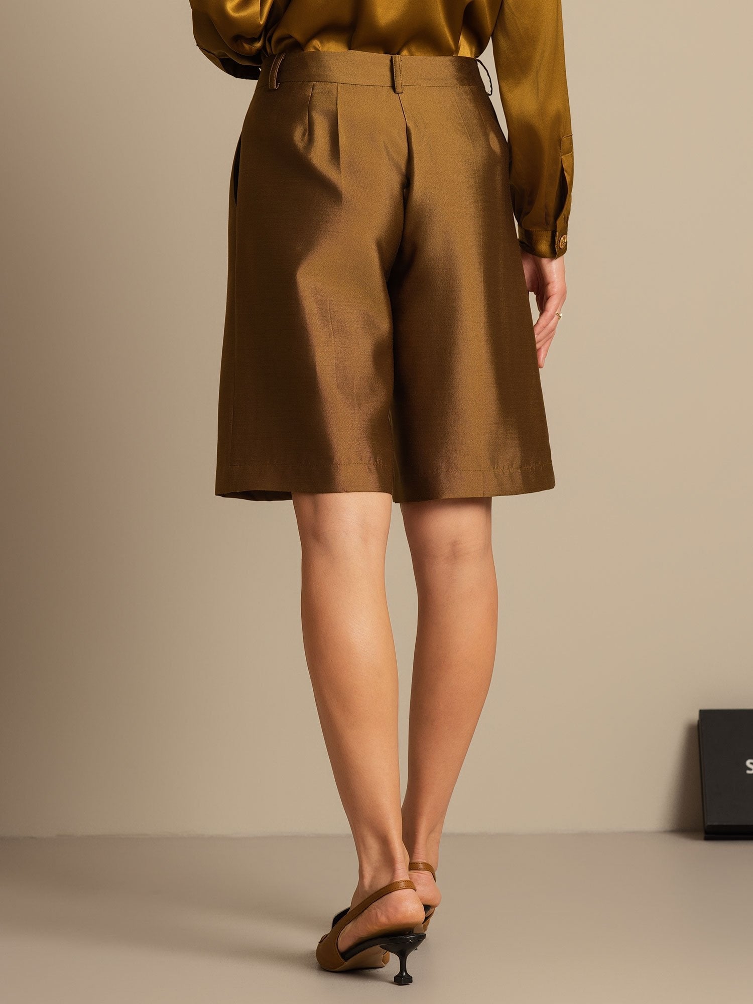 [Bronze] SilkSilky-CA 32Momme Silk-Wool Blend Womens Shorts 002,