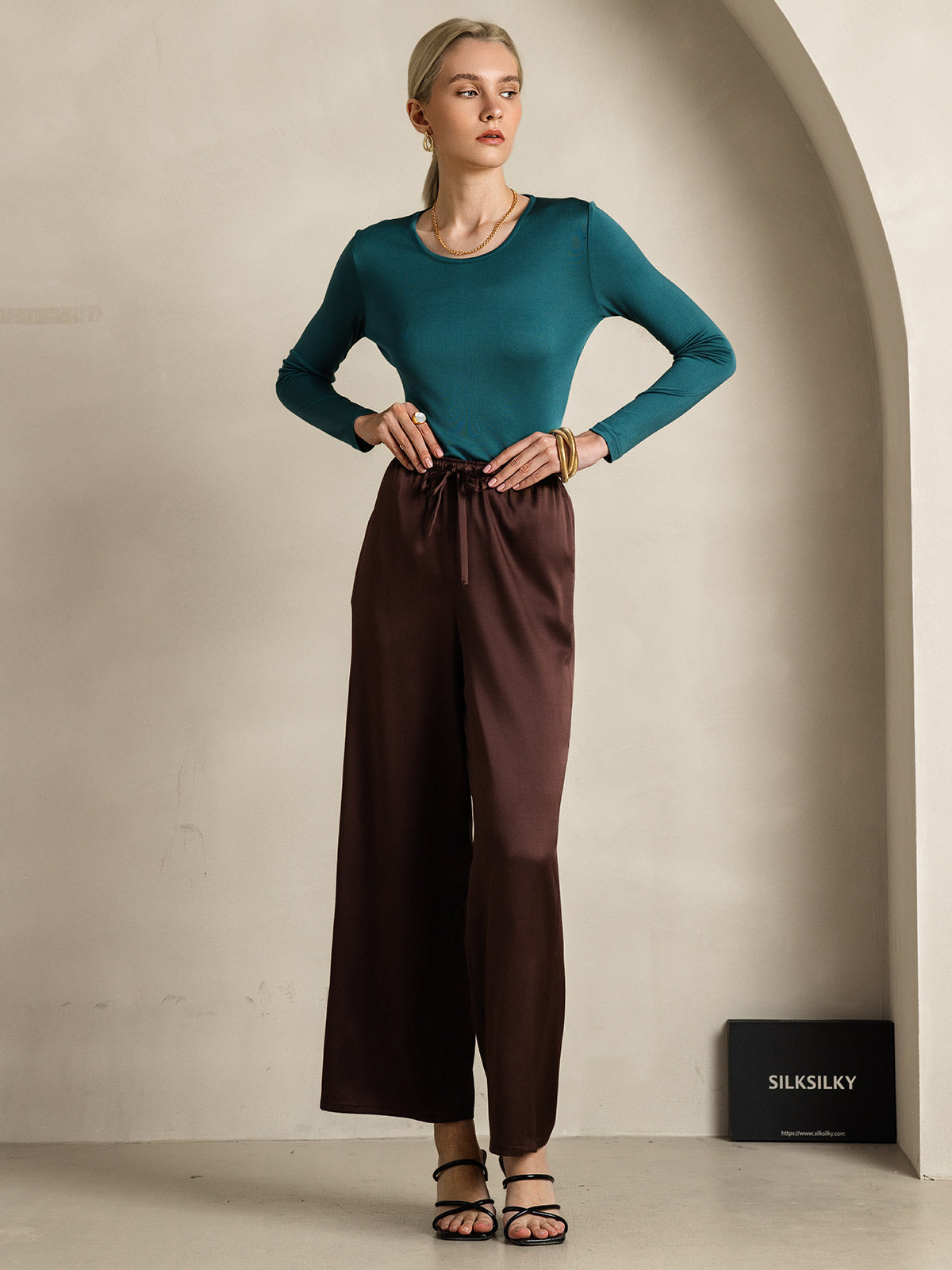 [Coffee] SilkSilky-CA Pure Silk Womens Pants 007