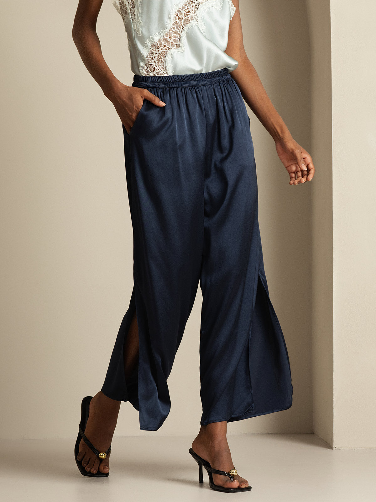 [Dark Blue] SilkSilky-CA 19Momme Silk Split Women's Pants 003