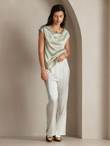 [Light Green] SilkSilky-CA Cap Sleeve Cowl Neck Women's T-Shirt 004