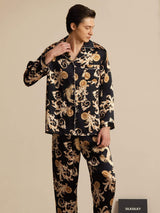 [Black Dragon] SilkSilky-CA Long Sleeve Lapel Collar Men's Pajamas 003
