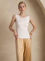 [White] SilkSilky-CA Sleeveless Round Neck Women's T-Shirt 005