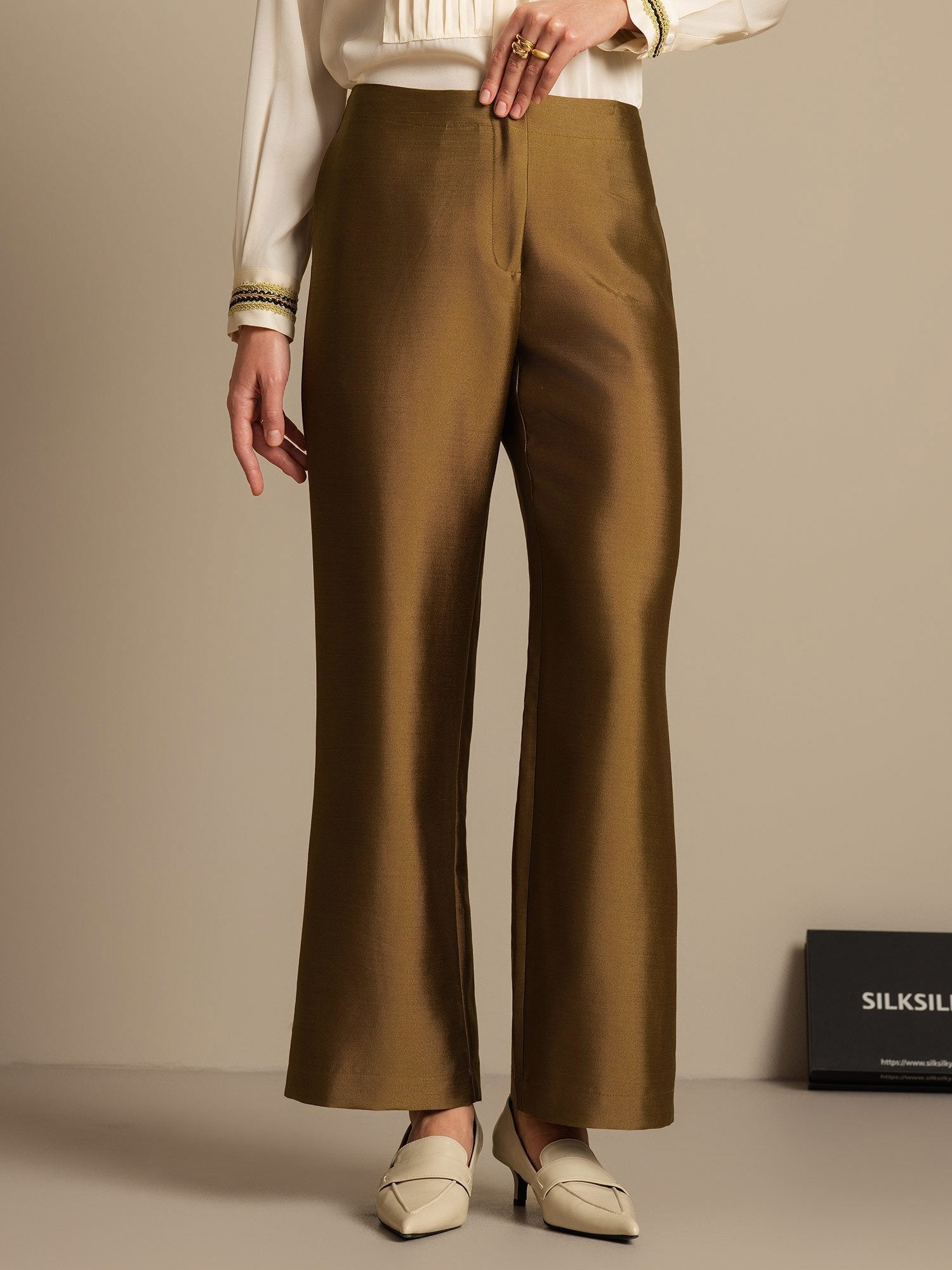 [Bronze] SilkSilky-CA 32Momme Silk-Wool Blend Womens Pants 003,