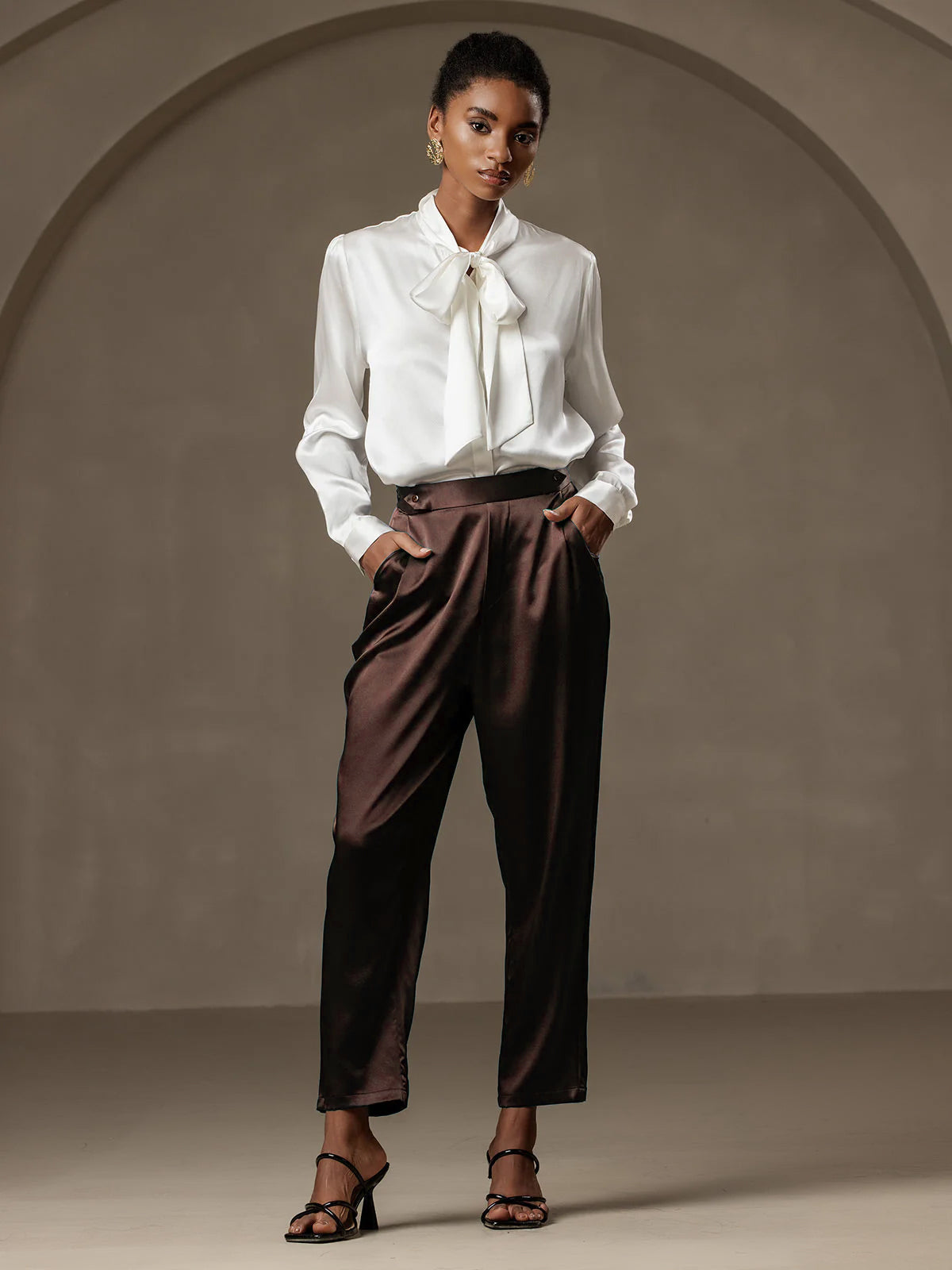 [Bitter Chocolate] SilkSilky-CA 19Momme Silk Womens Pants 005