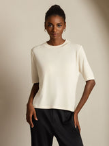 [Beige] SilkSilky-CA Half Sleeve Crew Neck Women's T-Shirt 006
