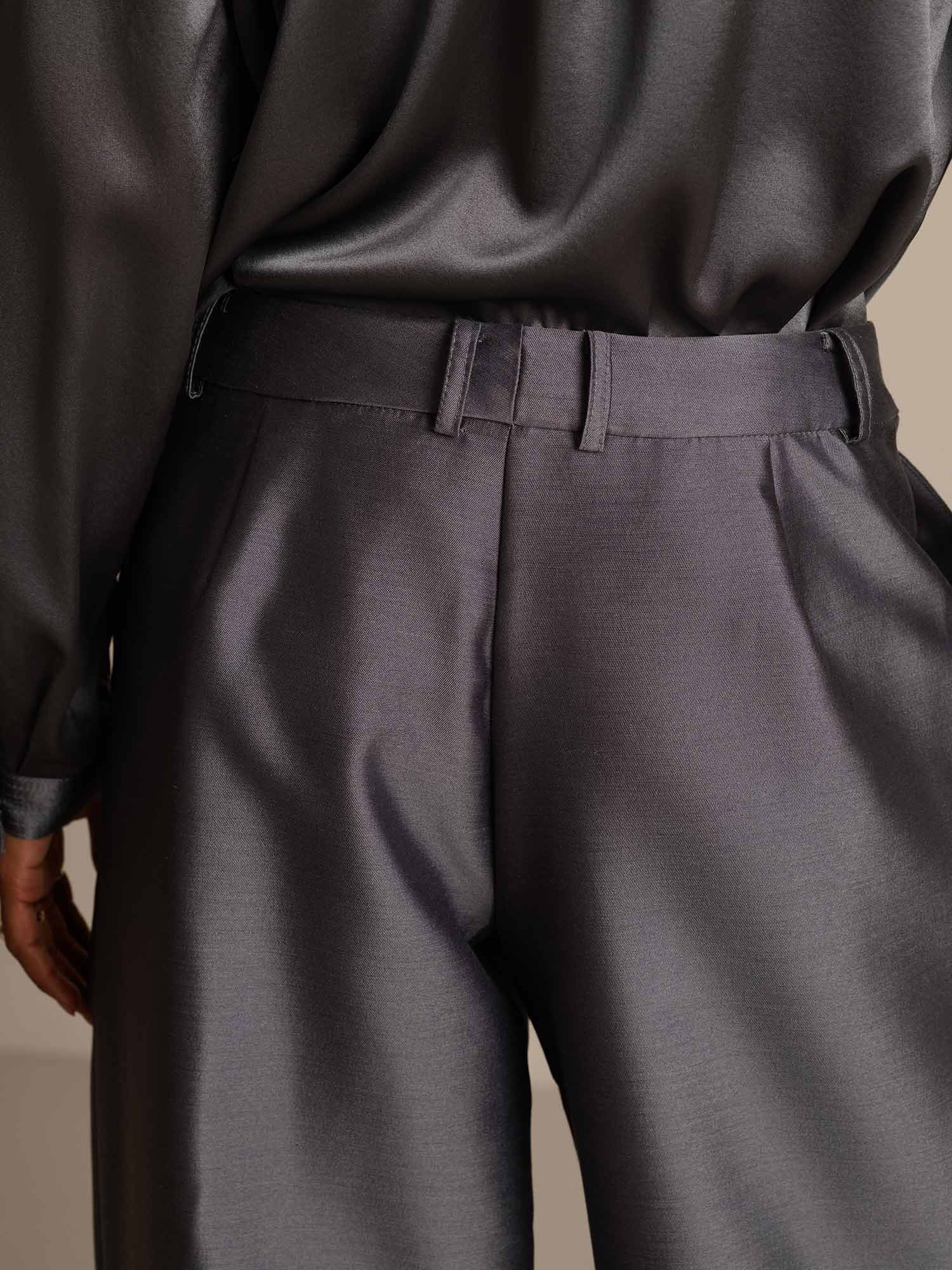 [Gray] SilkSilky-CA 32Momme Silk-Wool Blend Womens Pants 005,