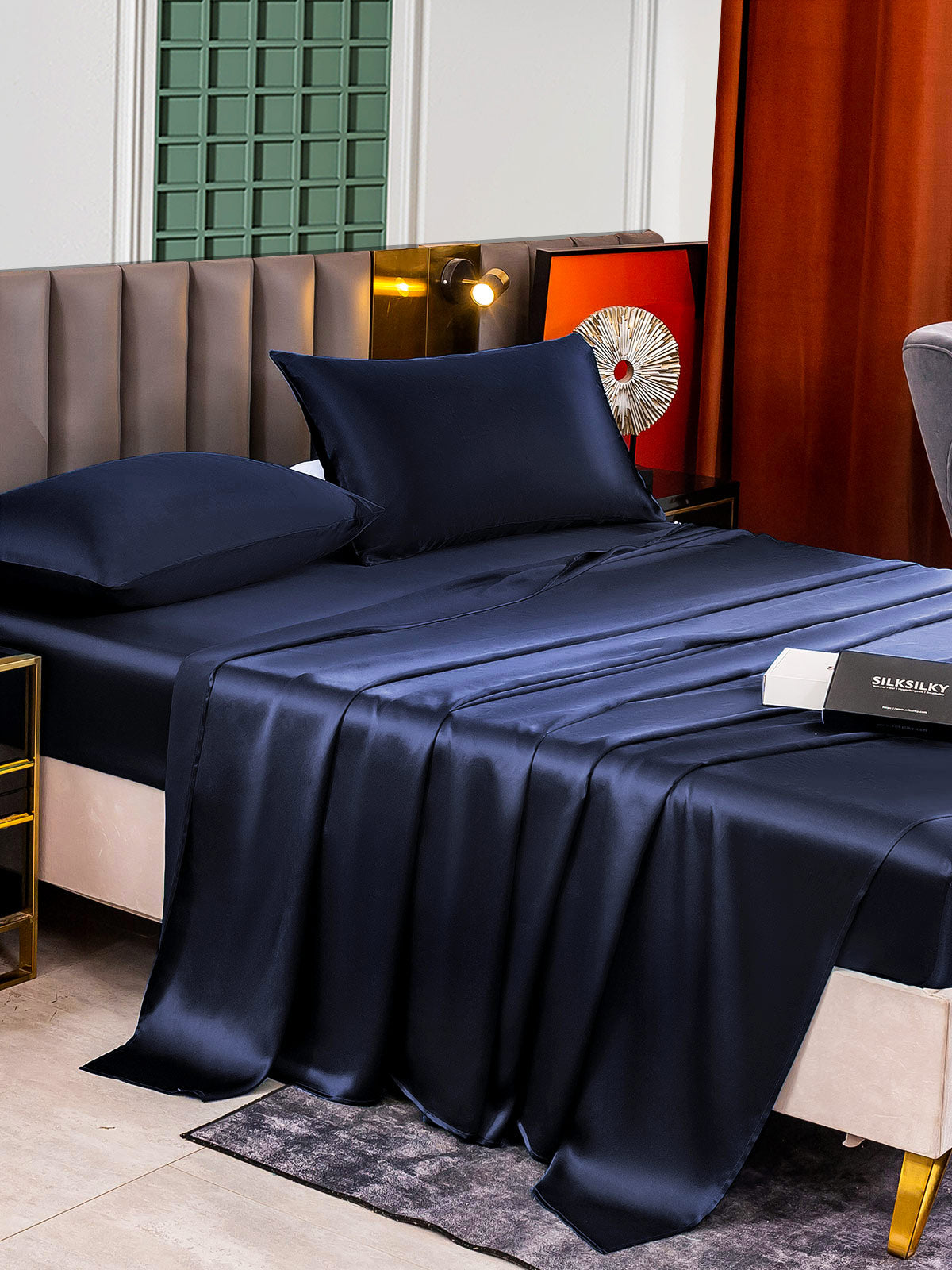 SilkSilky CA 25Momme Pure Silk Bedding Set DarkBlue 005