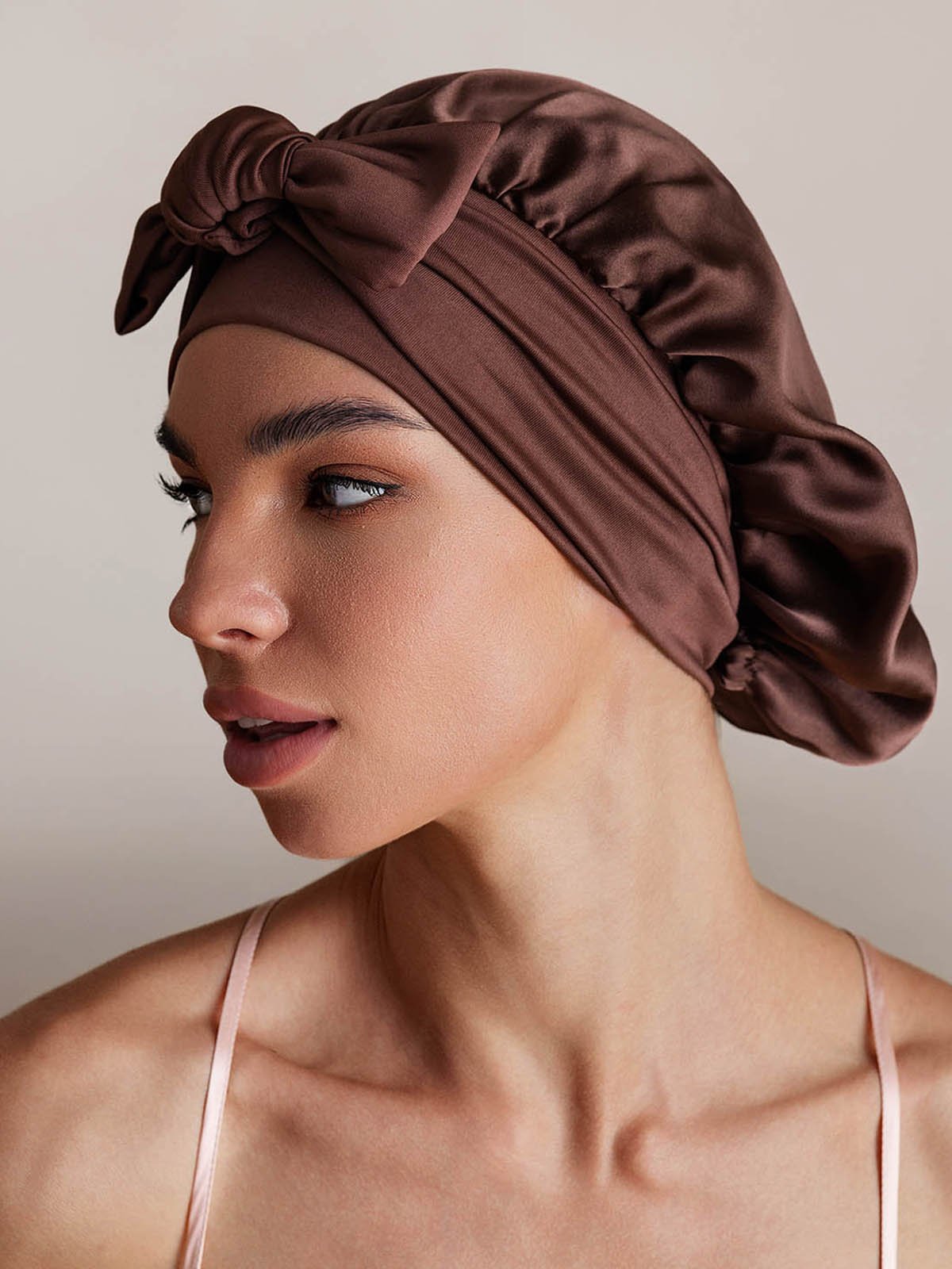 SilkSilky-CA Pure Silk Sleep Cap Coffee 002