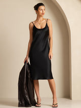 [Black] SilkSilky-CA Spaghetti Strap U Neck Dress 007