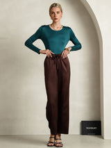 [Posy Green] SilkSilky-CA Silk Jersey Long Sleeve Round Neck Women's T-Shirt 007