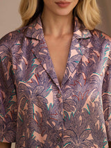 [Pink Palm] SilkSilky-CA Short Sleeve Notch Collar Women's Pajamas 005