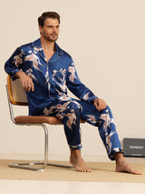 [Dark Blue] SilkSilky-CA Long Sleeve Lapel Collar Men's Pajamas 008