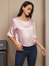 [Pink] SilkSilky-CA Half Sleeve Scoop Neck Women's T-Shirt 003