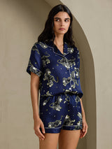 [Navy Lion] SilkSilky-CA Short Sleeve Notch Collar Women's Pajamas 004