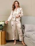 SilkSilky CA Pure Silk Long Sleeve Lapel Women's Pajamas LightPink 005