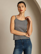 [Black Stripe] SilkSilky-CA Spaghetti Strap Square Neck Camisole 003